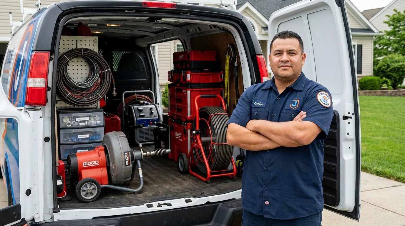 Professional drain cleaning equipment and Johns Plumbing LLC plumber in Mascoutah