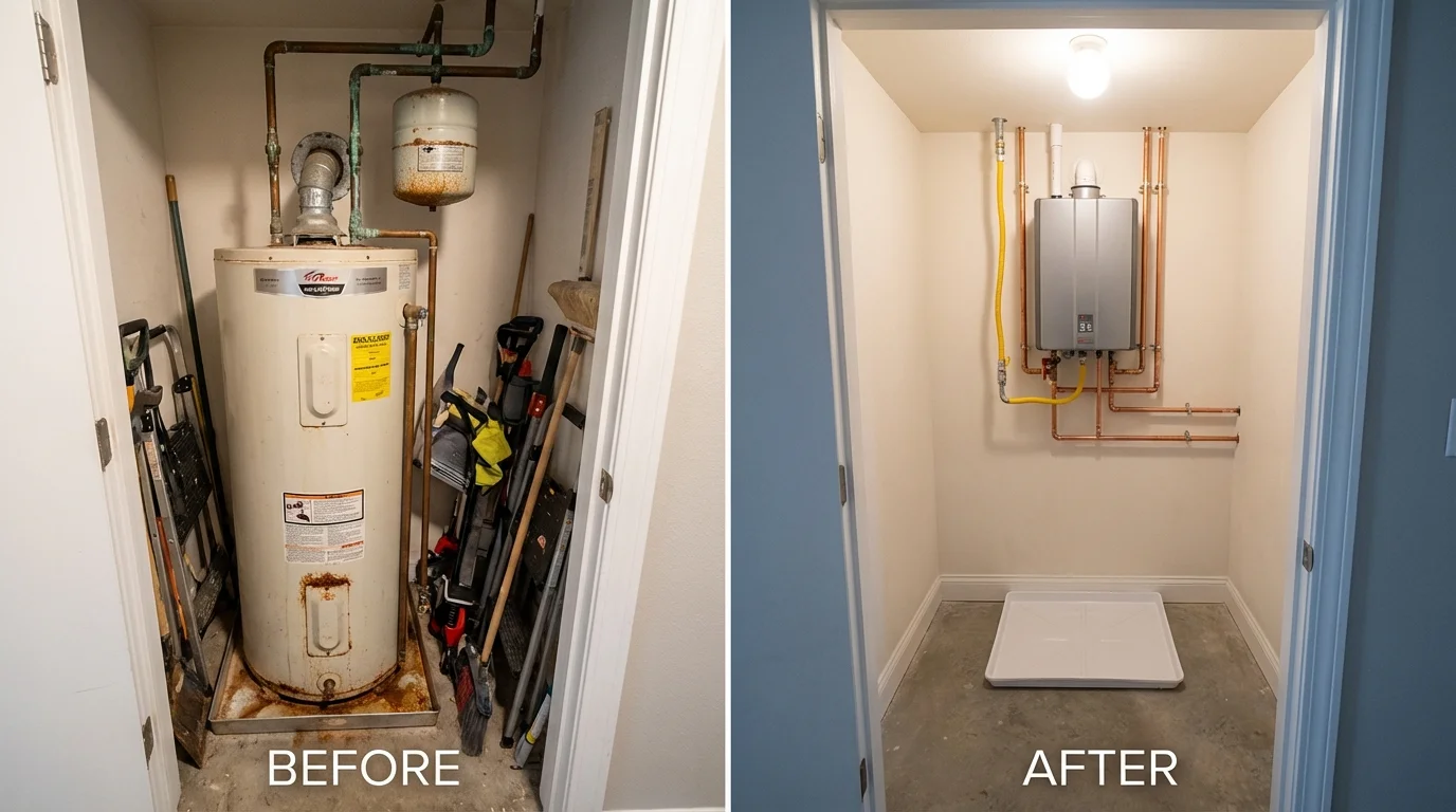 Tank water heater versus wall-mounted tankless unit comparison for Mascoutah, IL homeowners